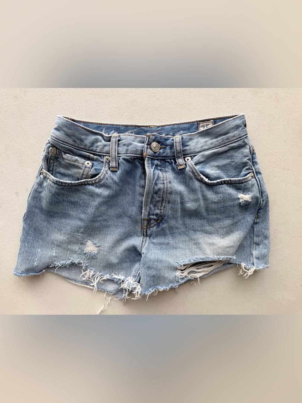 Free People Washed Blue Distressed Denim Cutoff Shorts